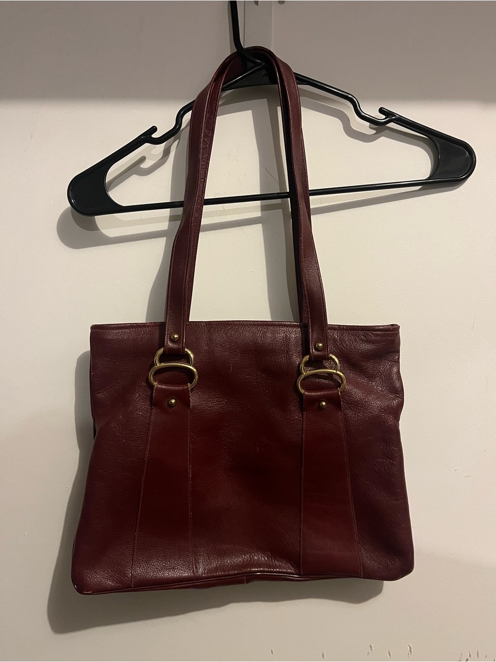 Women's Vintage Burgundy Leather Purse with Gold Hardware
